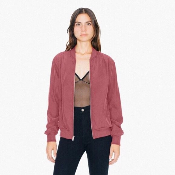 American Apparel • Amelia Red Sateen Crop Bomber Jacket • Size M - Picture 2 of 12